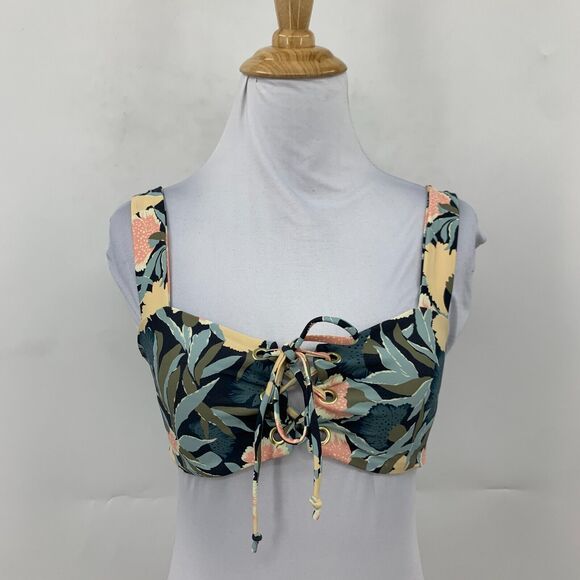O'Neill Criss Cross Straps Bikini Top Womens S Small Waterfall Floral Front Tie - Picture 3 of 14